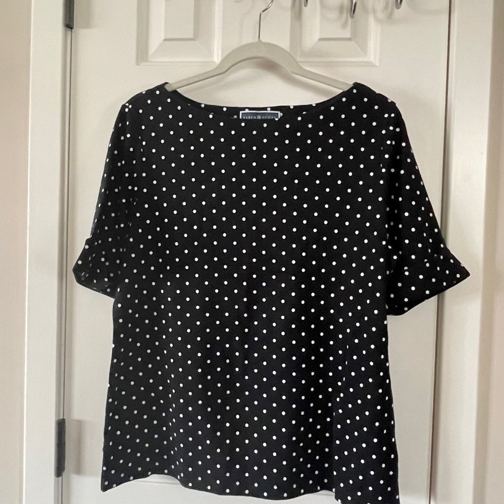Karen Scott Black White Polka Dot Top Size Large - Picture 14 of 16